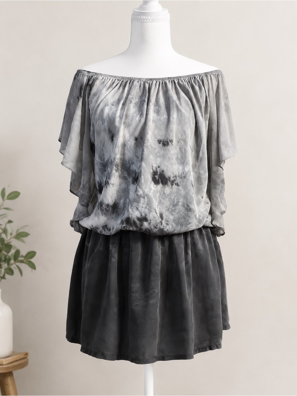 Gypsy 05 100% Silk Tie Dye Off Shoulder Mini Dress XS